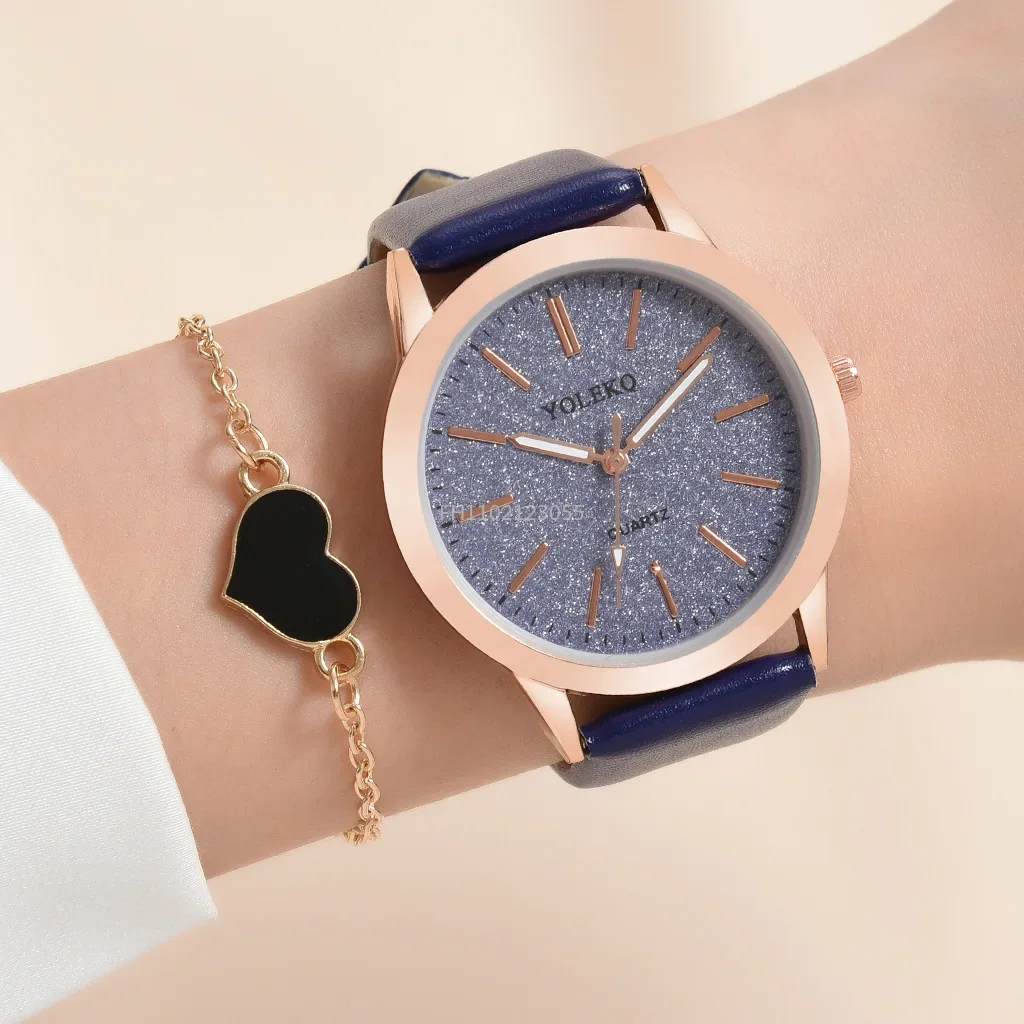 2pcs/Set Women Watches Fashion Casual Ladies Quartz Wristwatches Leather Strap Watch Women Female Clock for Girl Gift (No Box)