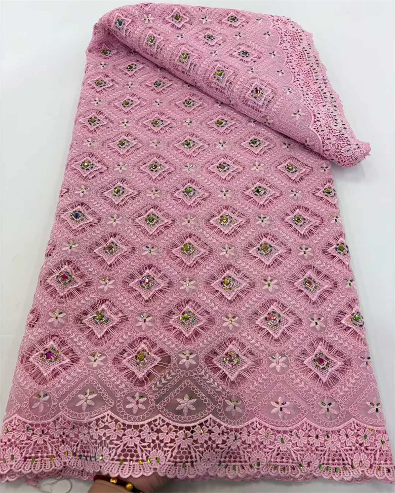 アフリカのギピュールコードレース生地、高品質、ラインストーン付き、水溶性、ナイジェリアのパーティードレス縫製用