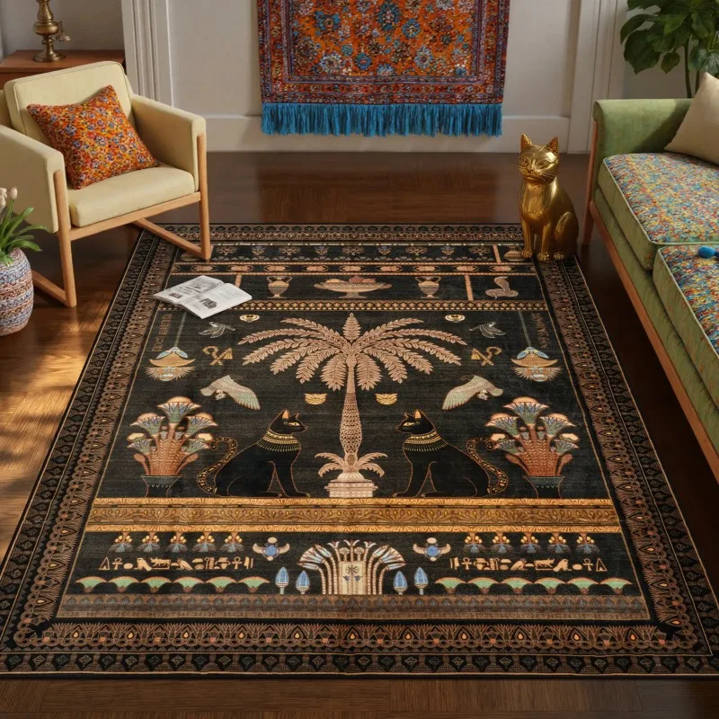 

European Retro Cat Pattern Living Room Carpet Symmetrical Printing Design Soft Non-slip Machine Washable Bedroom Rug Ковер 러그