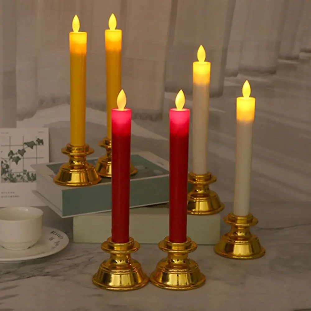2Pcs Creative Electronic Candle Light Battery Operated Flameless Warm Glowing Candles Waterproof Cordless Simulated Candle Light