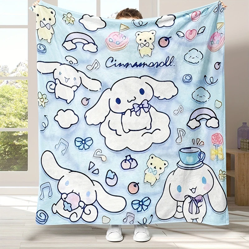 

Dreamy Cinnamoroll Cartoon Throw Blanket, Cute Plush Blanket with Rainbow & Cloud Patterns for Bedroom Sofa Decor