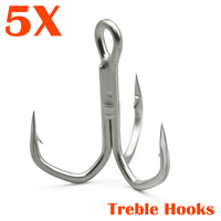 50Pcs Saltwater Treble Hooks 2#4#6#8#10# Large Size 5X Strong Triple Fishing Hooks for Big Game Trout Bluefish Salmon Kingfish