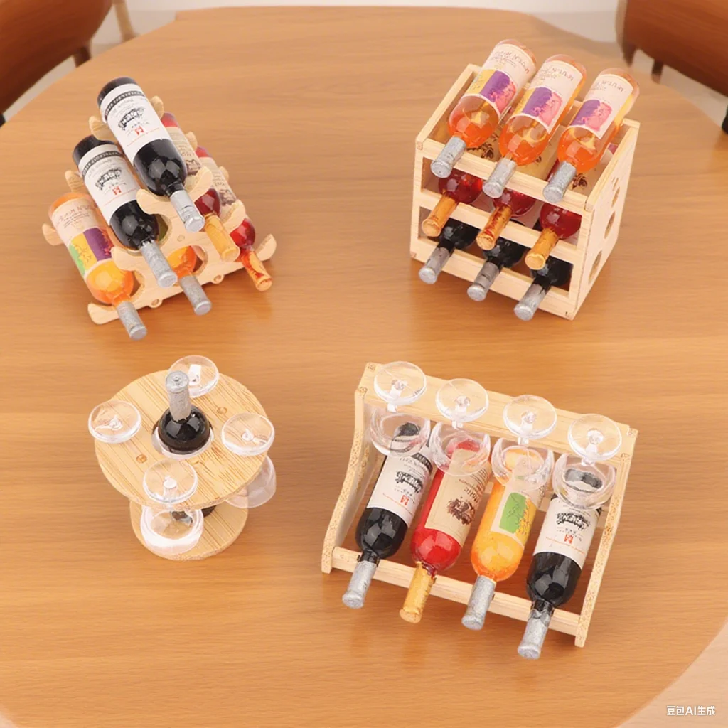 Dekoratives Weinglasregal Mini-Modell; Kelch-Set mit Puppenhaus-Möbelzubehör