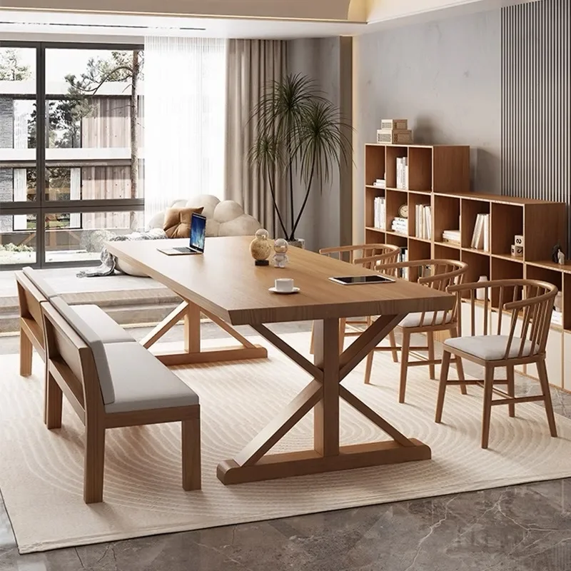 Nordic Solid Wood Long Table for Living Room Office Meeting Desk Home Study Writing Reading Workbench