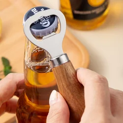 1pc beer bottle opener solid wood handle stainless steel bottle opener for household use
