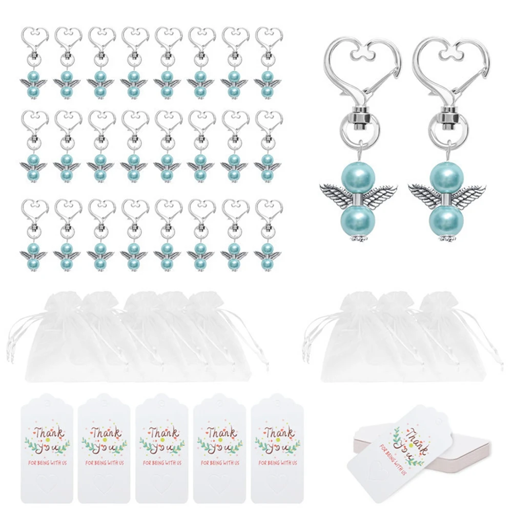 20Pcs Guardian Angel Keychain Wedding Baptism Mini Keepsake Wings Pendant Decorative Jewelry,Blue