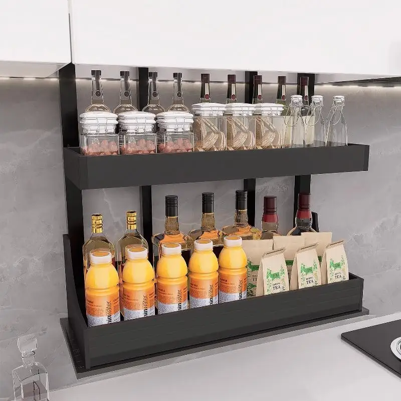 #Cabinet Kitchen Hanging Cabinet Electric Lifting Intelligent Pull-down Basket Pull-down All Aluminum Shelf Cabinet Seasoning
