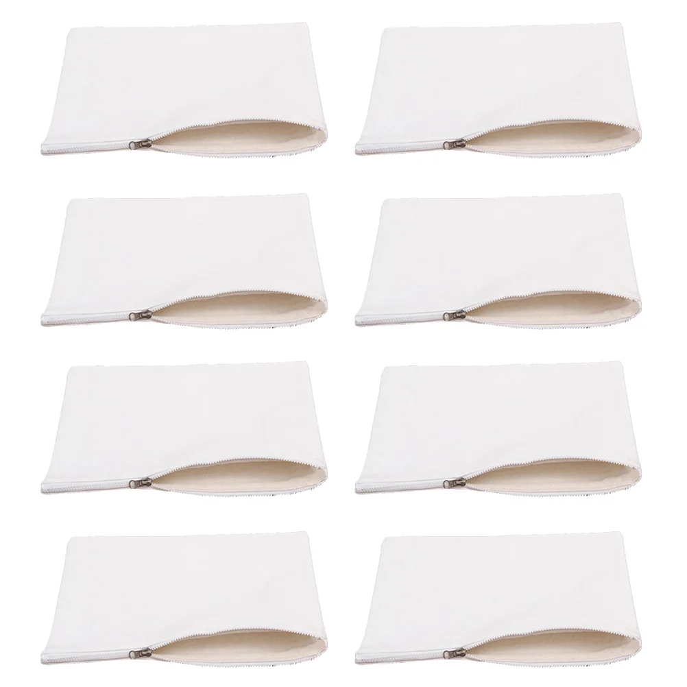 16pcs Canvas Pen Storage Bag Multifunctional Large Capacity Smooth Zipper Student Pencil Case Coin Organizer (White