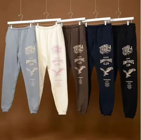 Pantalones deportivos y de ocio americanos, pantalones de entrenamiento para gimnasio, fitness y correr, pantalones de encuadernación de tobillo con estampado de bucle de algodón, 2024YA