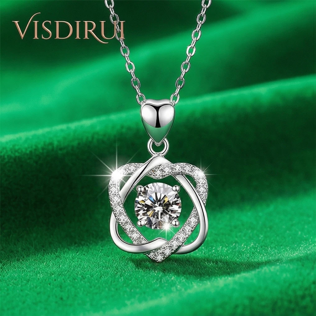 

VISDIRUI 0.5ct Geometric Moissanite Pendant Necklace S925 Silver D Color VVS1 Round Cut O Chain Fine Jewelry Anniversary Gift