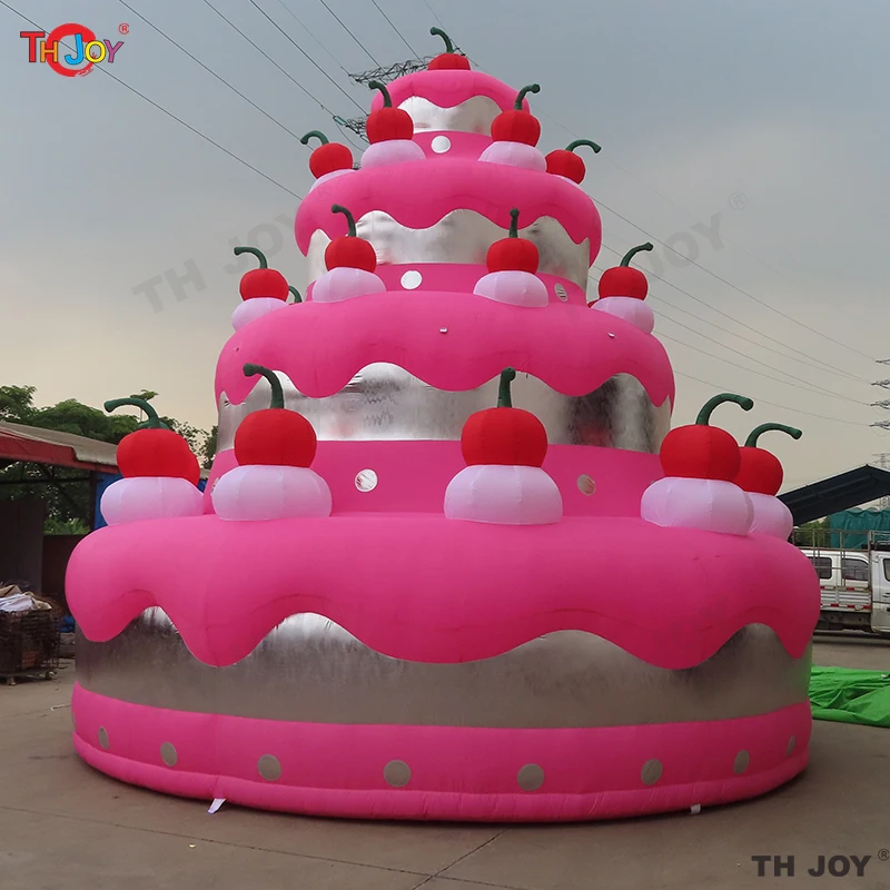 6m High Giant pink Inflatable cherry Cake Inflatable Birthday party Cake Model for Dessert Store Advertising Promotions