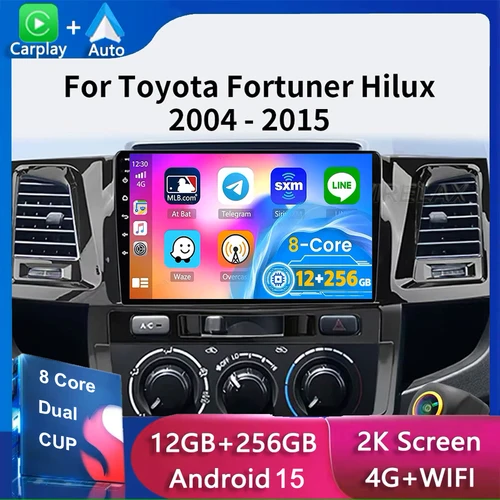 Android 15 Carplay para Toyota Fortuner HILUX Revo Vigo 2007 - 2011 2012 2013 2014 2015 Radio de coche reproductor Multimedia vídeo estéreo