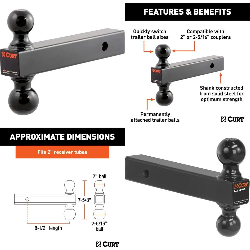 

45660 Multi-Ball Trailer Hitch Ball Mount, 2, 2-5/16-Inch Balls, Fits 2-Inch Receiver, 10,000 lbs