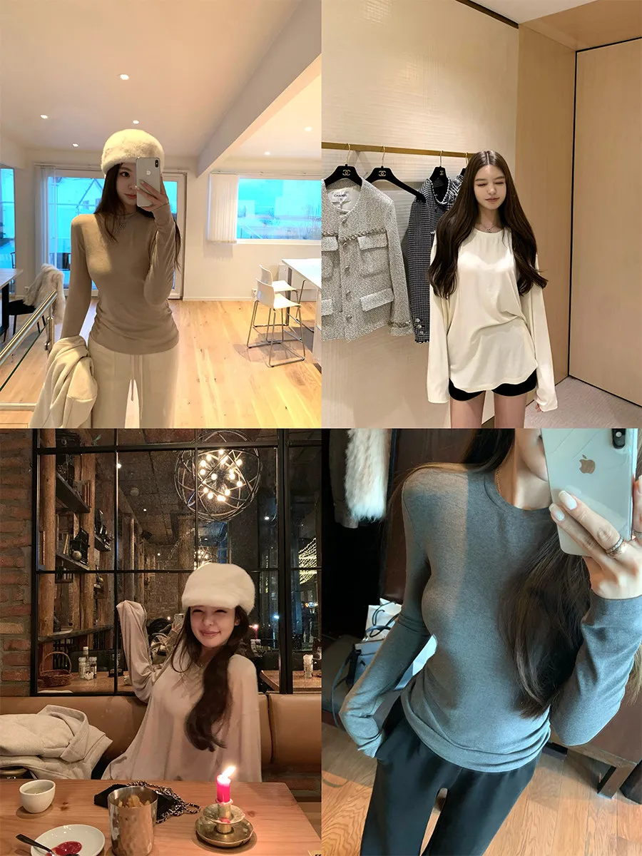 Good Morning Fan Fan Vine Acid Wool Milk Skin T-irt Loose Women's Base Layer irt Inner Wear Top Commute Sle Winter Long...