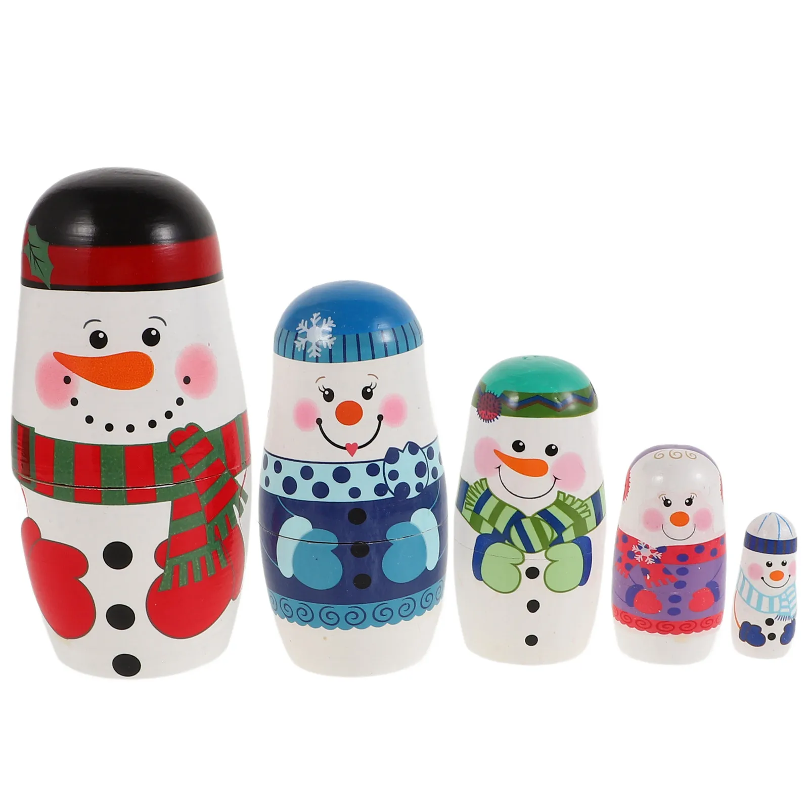 

5 Layers Snowman Russian Nesting Wood Set Christmas Table Decor Winter Home Decoration Educational Gift for Kids