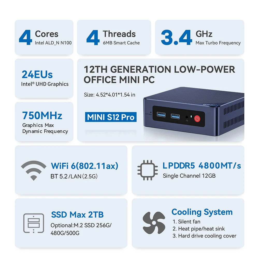 Beelink Mini S12 Pro/ Mini S13 Intel N100/ N150 12G/16G 500G Mini S N5095 8G 128G S12 N5095 8G 256G Mini PC Computer Office
