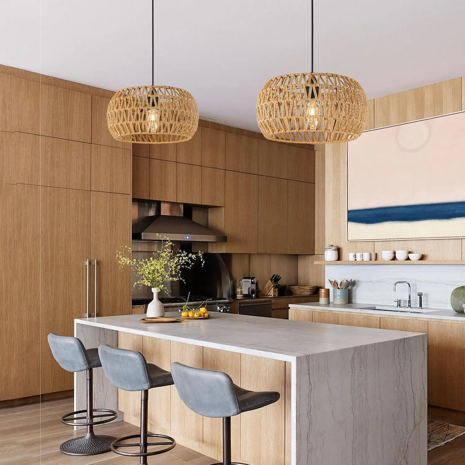 JOYINLED Dia 32CM Boho Woven Paper Rope Chandelier Pendant Light Fixture E26 E27 Handmade Hanging Lamp for Bedroom Kitchen
