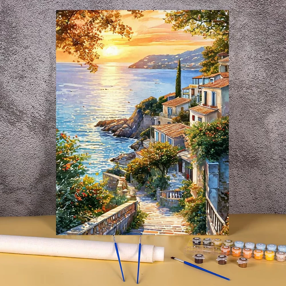 Malen nach Zahlen Stadtlandschaft DIY Rahmenloses Malen nach Zahlen auf Leinwand für Erwachsene Heimdekoration 30x40cm Gemälde