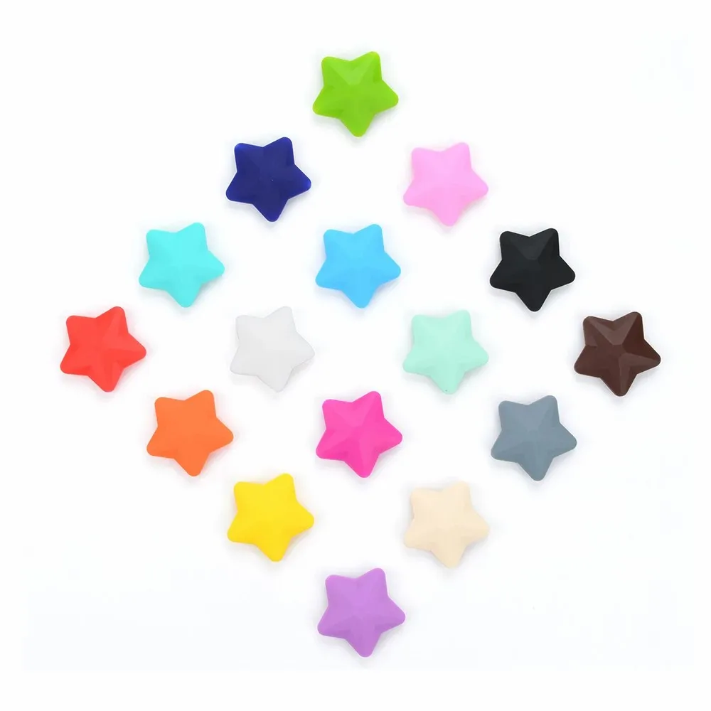 LOFCA 10pcs Silicone Beads Star Baby Teether Food Grade Teething Silicone Pacifier Pendant BPA Free DIY Beads for jewelry making