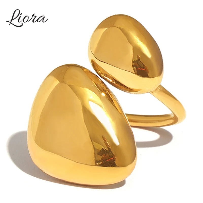 Liora Stainless Steel Opening Statement Rings For Women Men Smooth Triangles Finger Couple Rings Waterproof Fashion Jewelry