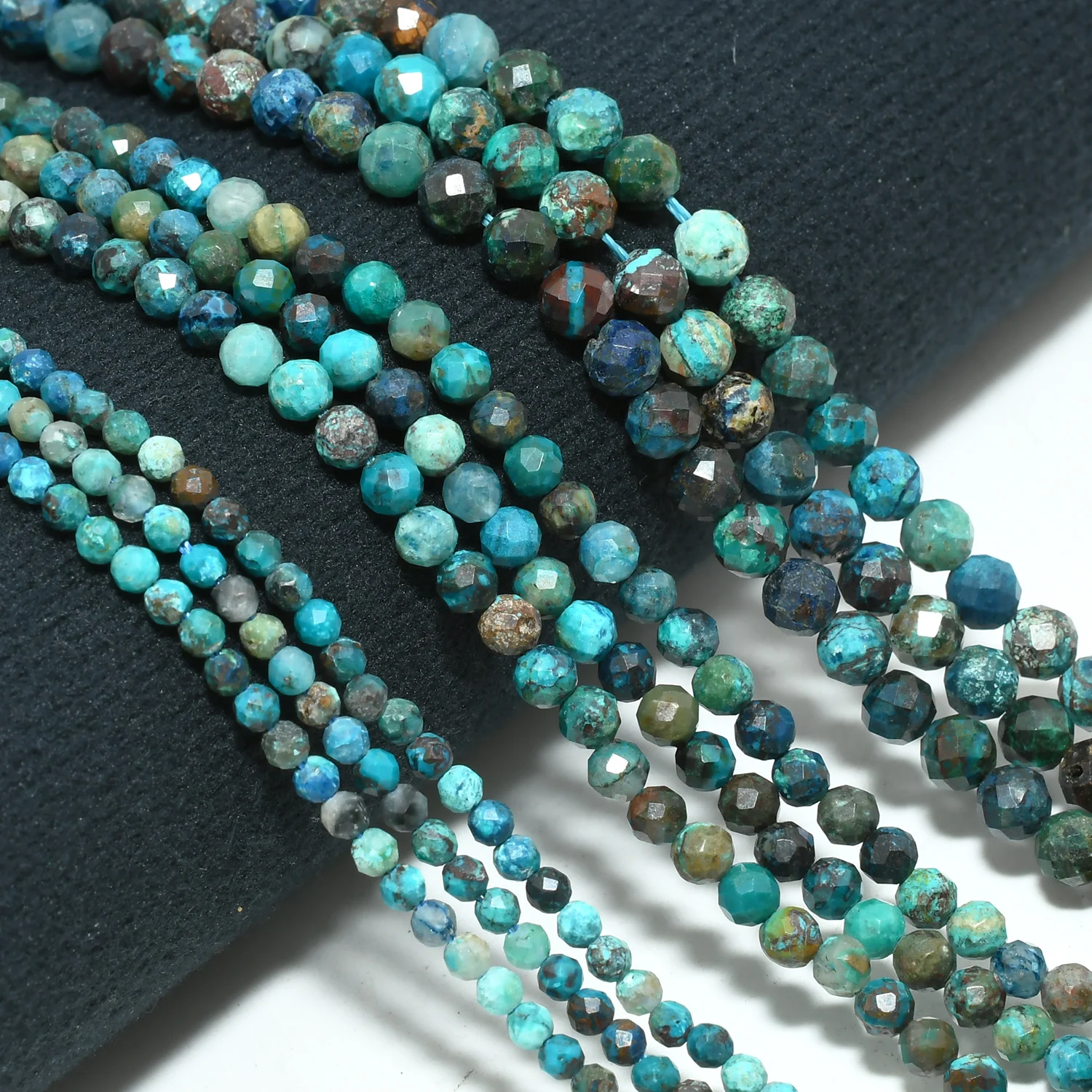 Natural Chrysocolla / Quantum Quattro Faceted Round Beads 2.4mm/3.4mm/4.2mm