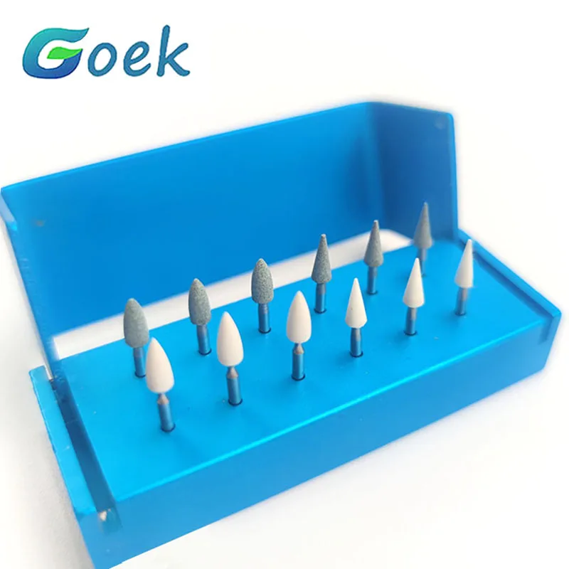 

12pcs Dental Burs Composite Ceramics Finishing Kit Drill Bits FG Green White Stones+Sterilization Box for High Speed Handpieces