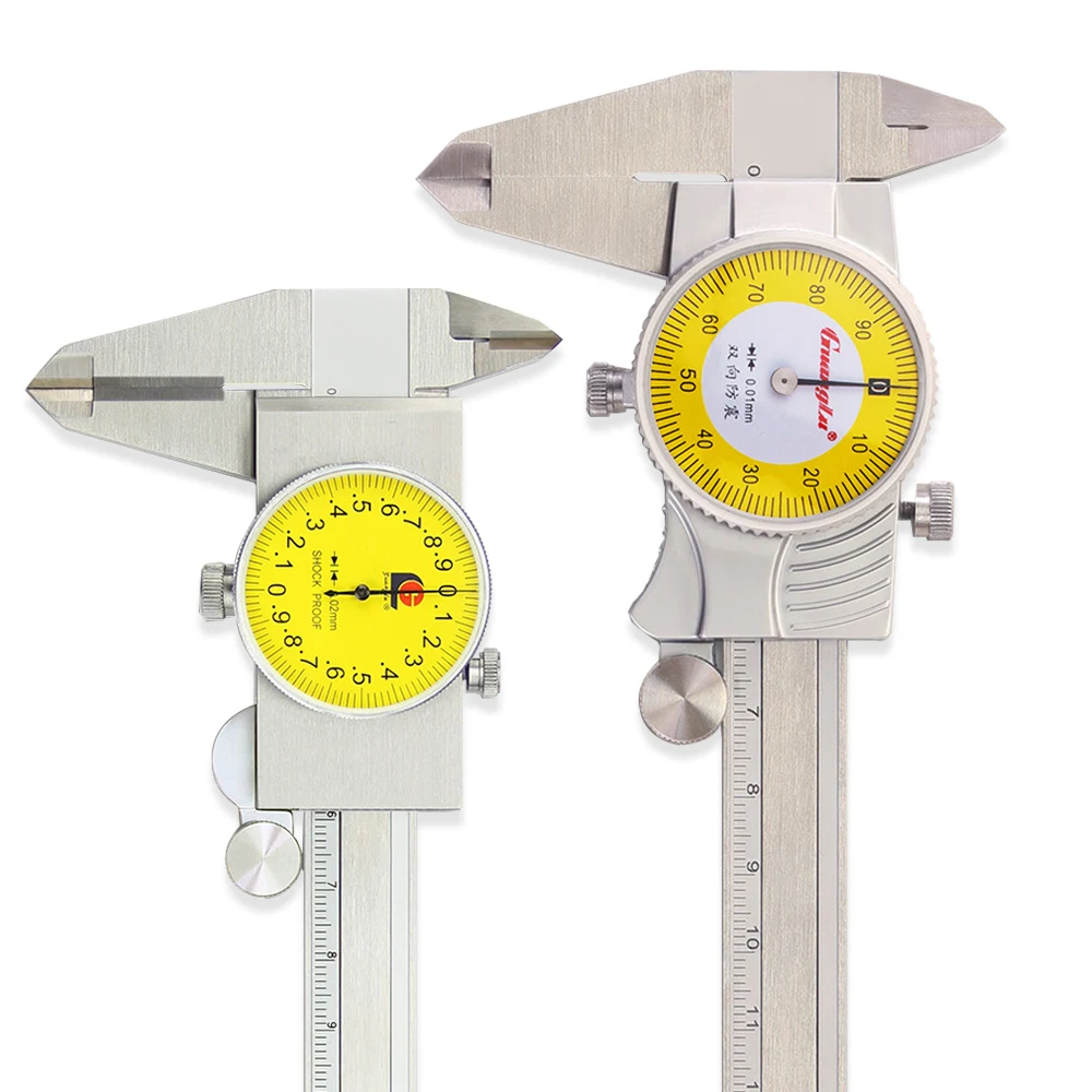Guanglu Stainless Steel Dial Caliper 0-150/200/300mm 0.02mm Precision Shockproof Dial Vernier Caliper Industrial Measuring Gauge