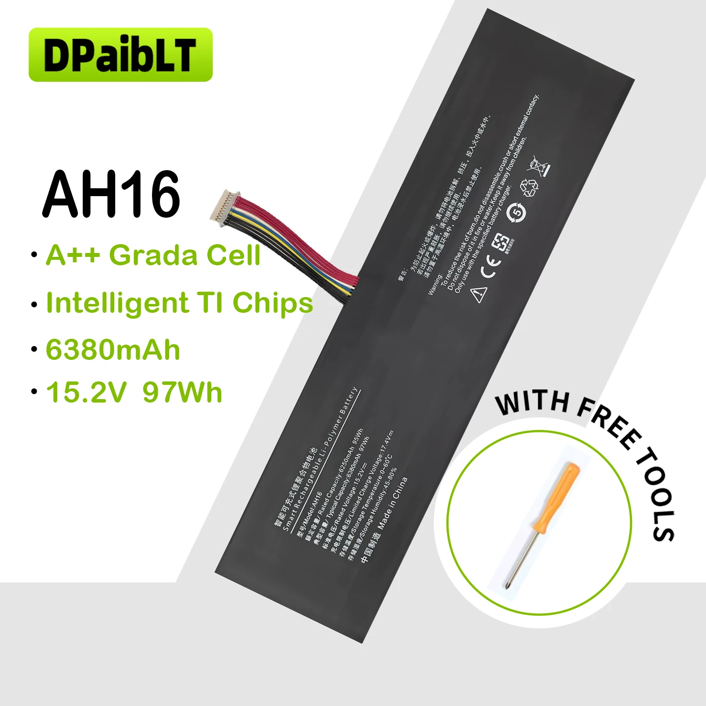 

DPaibLT NEW 97Wh 15.2V 6380mAh AH16 LAPTOP BATTERY For Aierxuan Youxia R3 16 inch i9 Notebook