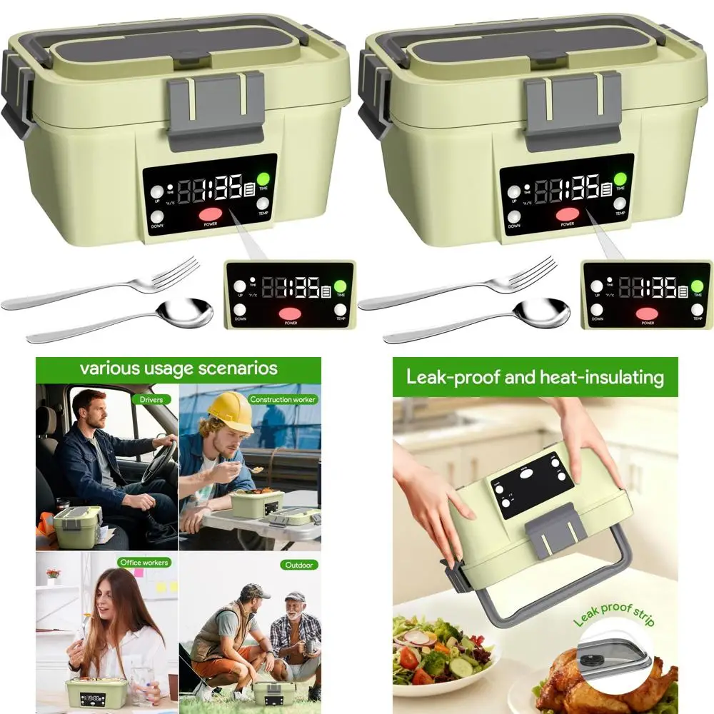 

Портативный электрический ланч-бокс с умным таймером, аккумулятор 10000 мАч, большой герметичный контейнер для бенто для взрослых - светло-зеленый