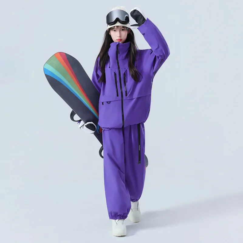 

2026 New Women Skiing Suits Windproof Winter Warm Waterproof Sports Breathable Ski Sets Adult Hooded Zipper Men Snowboarding Set