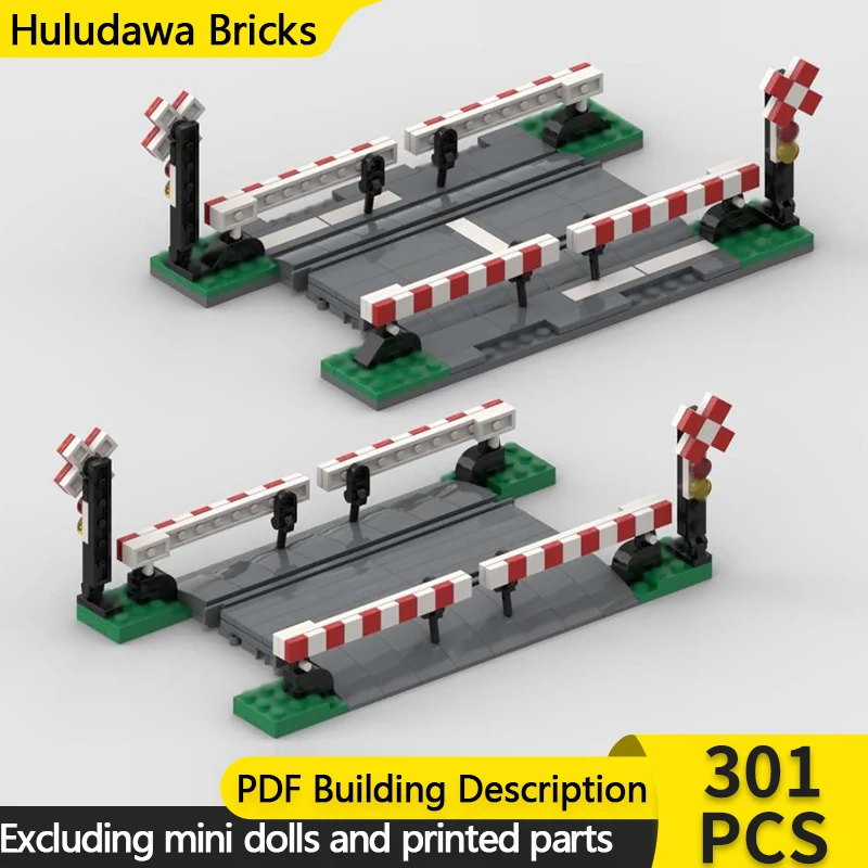 

Street View Model MOC Building Bricks Railroad Crossing With Barrier Modular Technology Children Holiday Gifts Assemble Toy Suit