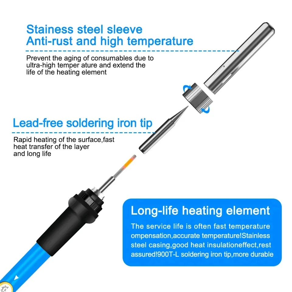 60W Adjustable Temperature Electric Soldering Iron EU 220V / US 110V Welding Iron Rework Station Heat Pen Tips DIY for Repairing