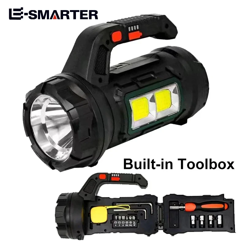 Multifunctional Portable Lamp Built-In Toolbox 2*18650 Battery Lantern Type-C rechargeable Flashlight For Camping Maintenance