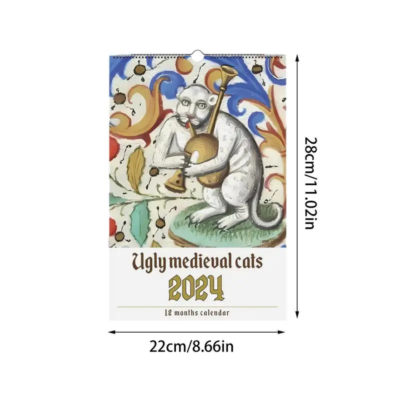 Monthly Cat Wall Calendar 2024 Ugly Medieval Cat Calendar Organizer Cat Lover\'s Daily Calendar Schedule Planner Home Decoration