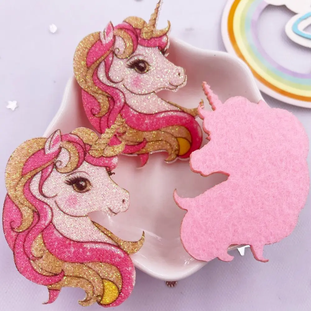 10 pezzi di tessuto in feltro glitterato non tessuti arcobaleno Kawaii unicorno applique toppa da cucito fai da te decorazioni natalizie accessori