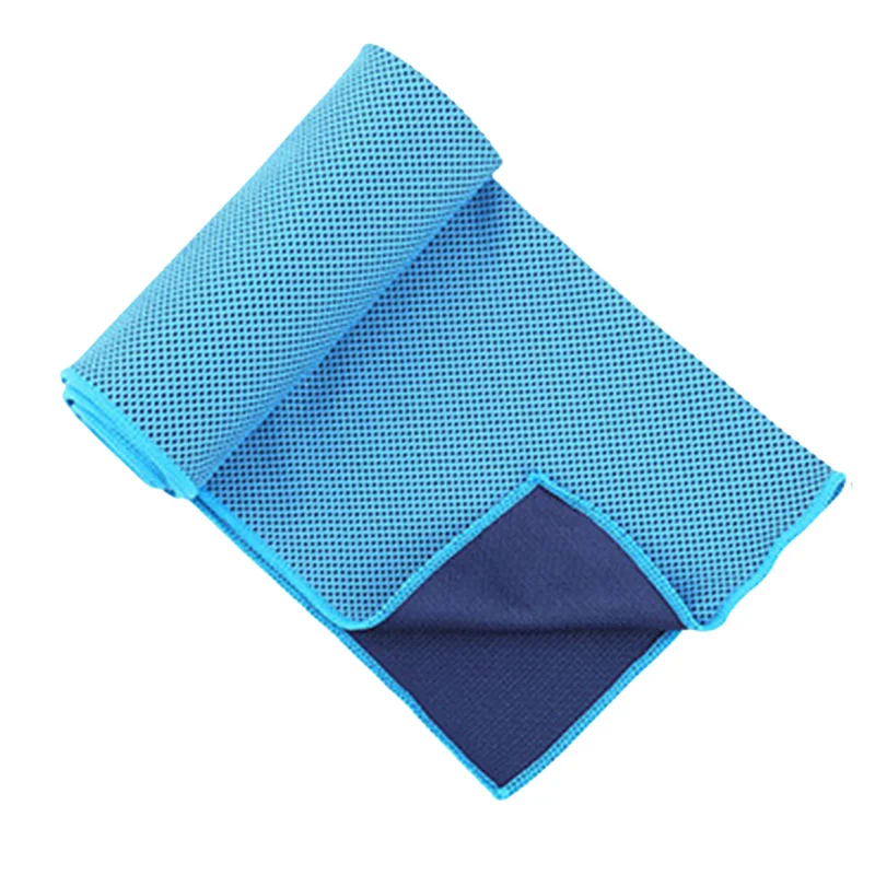 Ice Silk Towel Sports Instant Cooling Ice Towel Portable Outdoor Travel Fitness Running Swim Towel Silicone Bag Blue