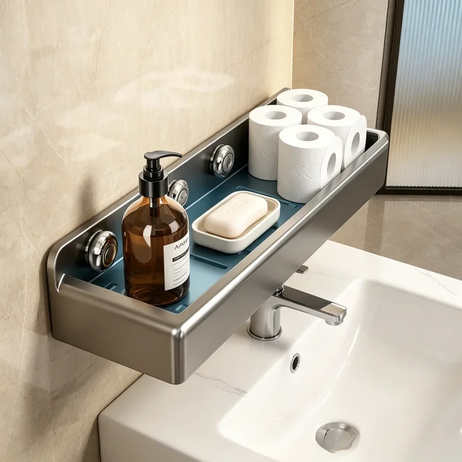Wall Shelf Bathroom Rack Shampoo Holder Toilet Storage No Drill Suction Cup