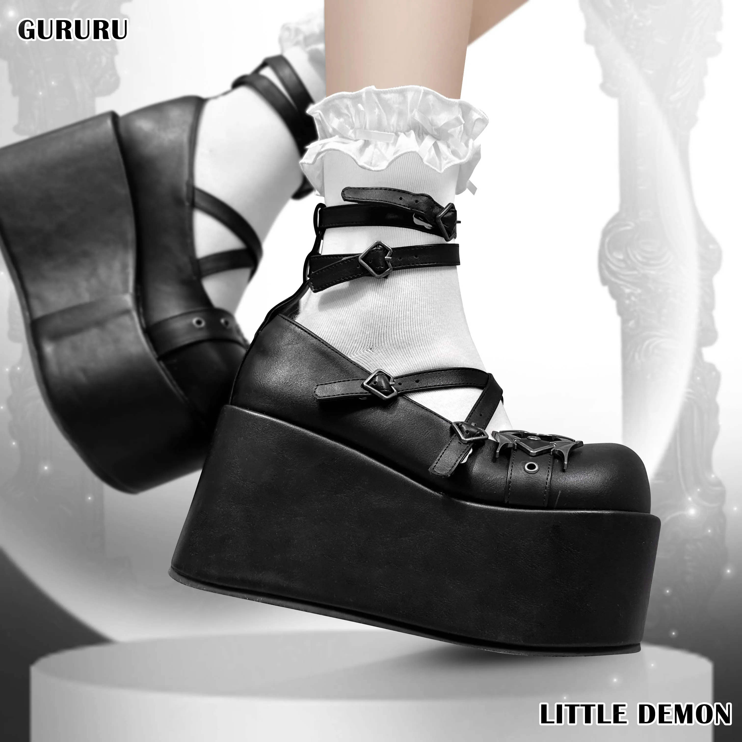 GURURU Original Y2K Angel Demon Theme Subcultural Punk Spicy Girls scarpe con suola spessa Cos lolli Lolita PU Heel altezza 8cm scarpe