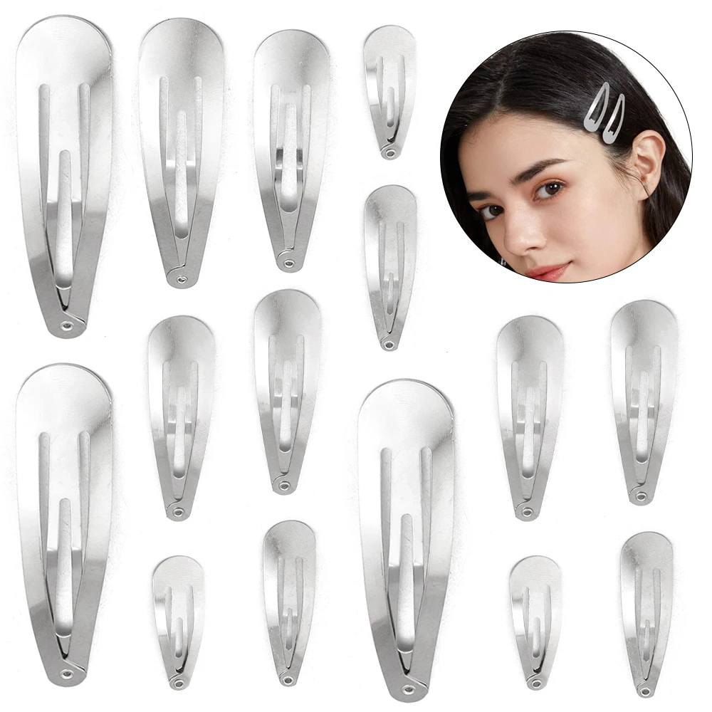 50pcs/lot 30/40/50/60/70/80mm Thick Water Drop Shape Metal BB Hair Clips Blank Barrettes DIY Hair Accessories Making Supplies