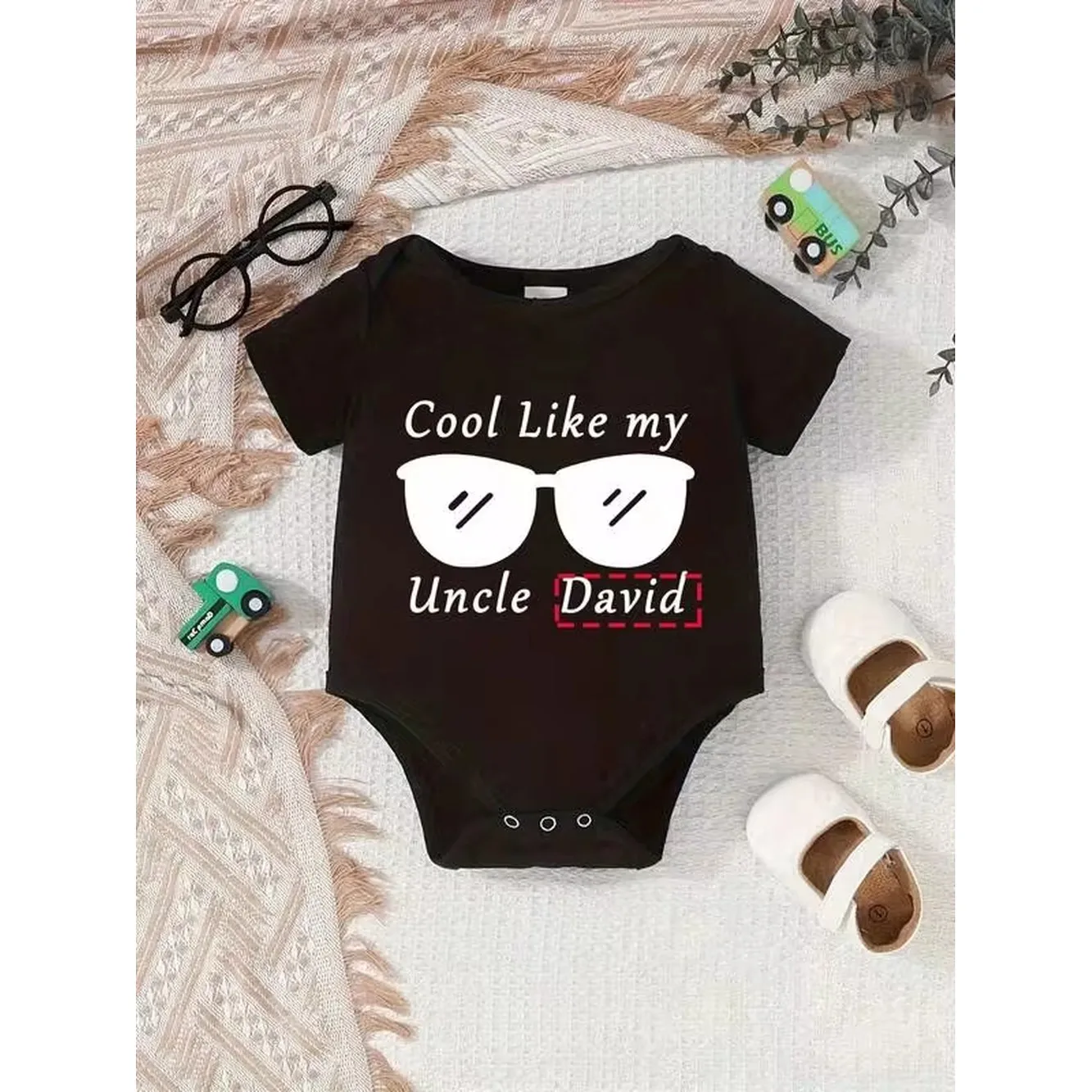 [Custom] Personalized Name Short Sleeve Romper For And Girls, Customized Name, Round Neck Short Sleeve Baby Girl Casual Jumpsuit - Machine Washable