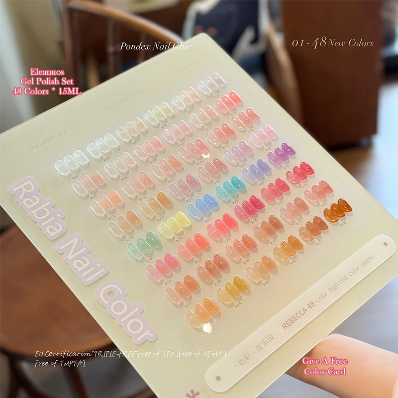 Rabia 48 Colors Ice Jelly Translucent UV Gel Polish Candy Color Sheer Solid Nail Art Varnish Soak Off Manicure Full Color Set