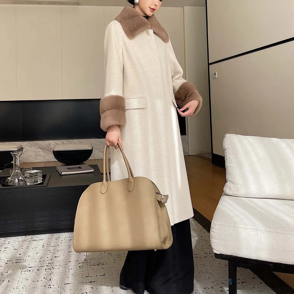 

2025 г. Новое женское пальто с норковым воротником, длинное бархатное норковое пальто, женское норковое кашемировое пальто, повседневное тепло