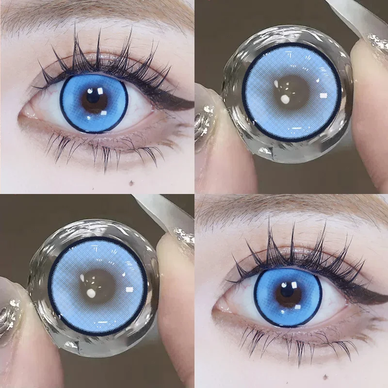 1 paar Cosplay Myopie Farbe Kontaktlinsen Anime Blau Gelb Schüler 6 monate Halloween Nette Augen Kreis Objektiv 14,5mm