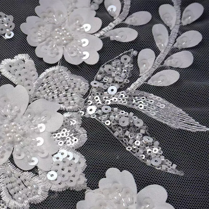 New style white sequin flower beaded tweed fabric for wedding dresses coats and dresses made of lace fabric