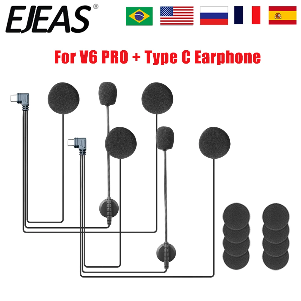 1/2PC EJEAS V6 Pro+ Bluetooth Motorcycle Helmet Earphone Type C Microphone Speaker Headset Accessories for Vnetphone V6 Intercom