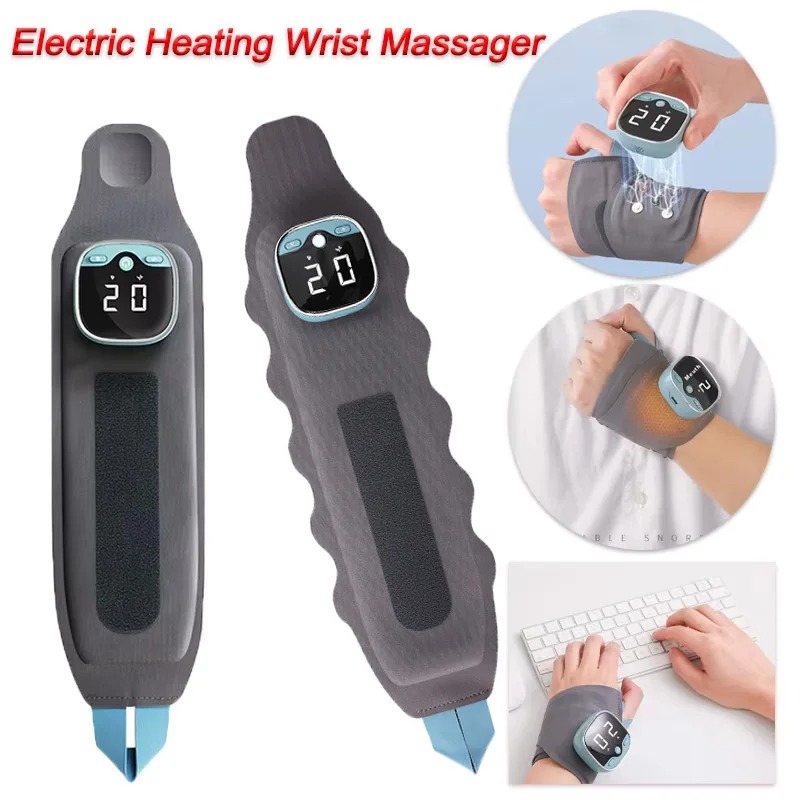 Electric Heating Wrist Massager 5 Levels Hot Compress 3 Levels Vibration Massage Wrist Guard Band Carpal Tunnel Exercise Fitnes