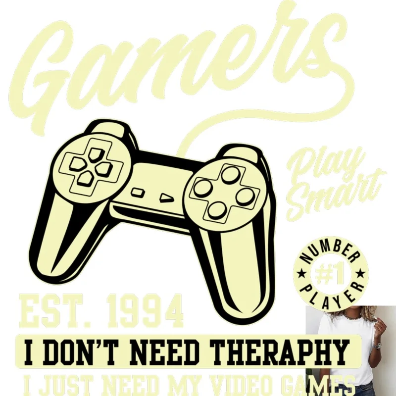 Gamers Video Game Controller Heat Transfer White Ink Iron - on Patch, Trendy Gaming - style Pattern, Suitable for T - shirts, - zdjęcie 1