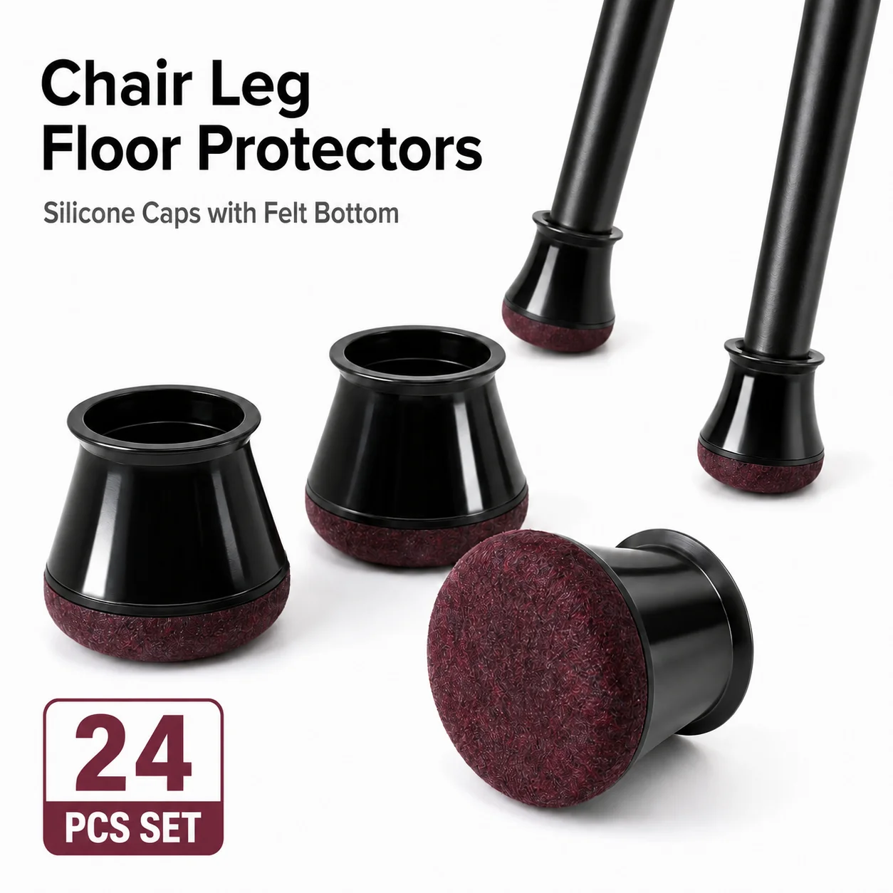 

Thick Black Felt Non Slip Anti Scratch Quiet Chair Leg Covers Noise Reduction Anti Falling Furniture Table Foot Protector Pads