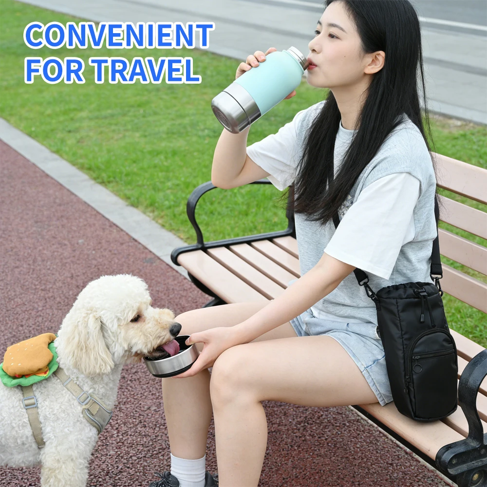 OKKPETS 32Oz 3 in 1 Stainless Steel Dog Water Bottle 1000ml Outdoor Travel Portable Pet Insulated Feeder Dog Bowl Food Bottle