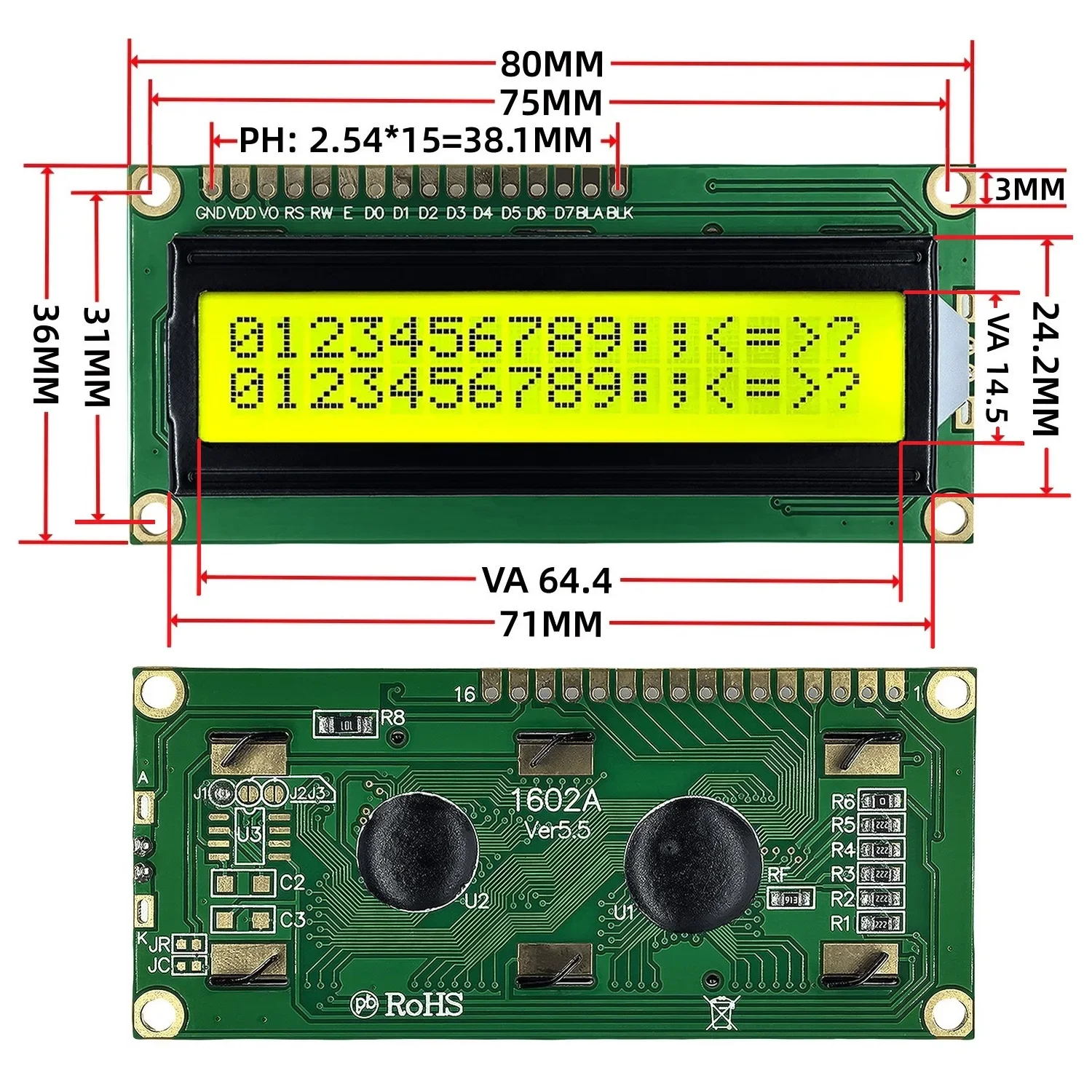 LCD1602 IIC LCD Display Module 16x2 Character LCD PCF8574T PCF8574 I2C Adapter Interface 5V Blue Yellow Green Screen for Arduino